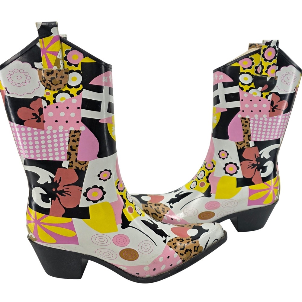 Nature Breeze Boots Cowboy Rubber Rain 11 Patchwork Western Floral Dot Leopard